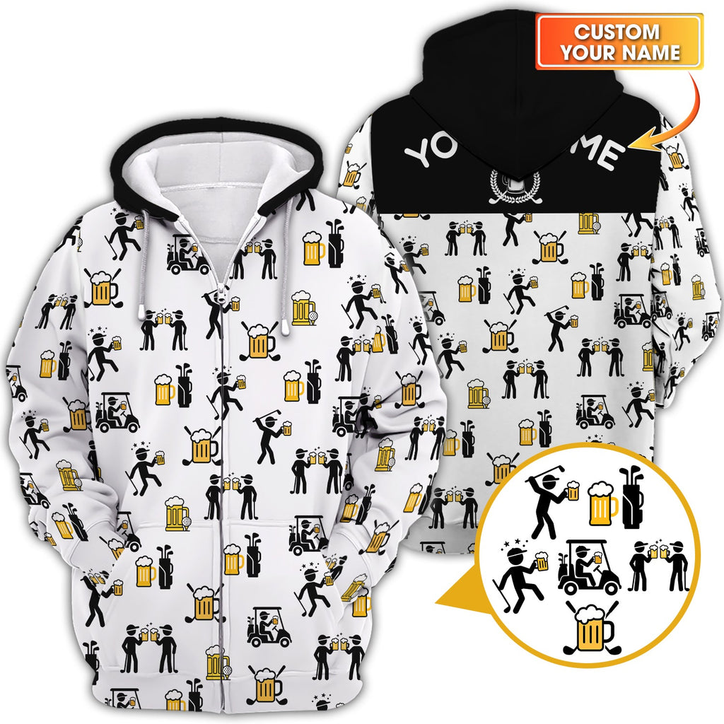 Beer Golf Shirt, Custom Golf Shirt With Funny Drinking & Golf Cart Pattern For Men