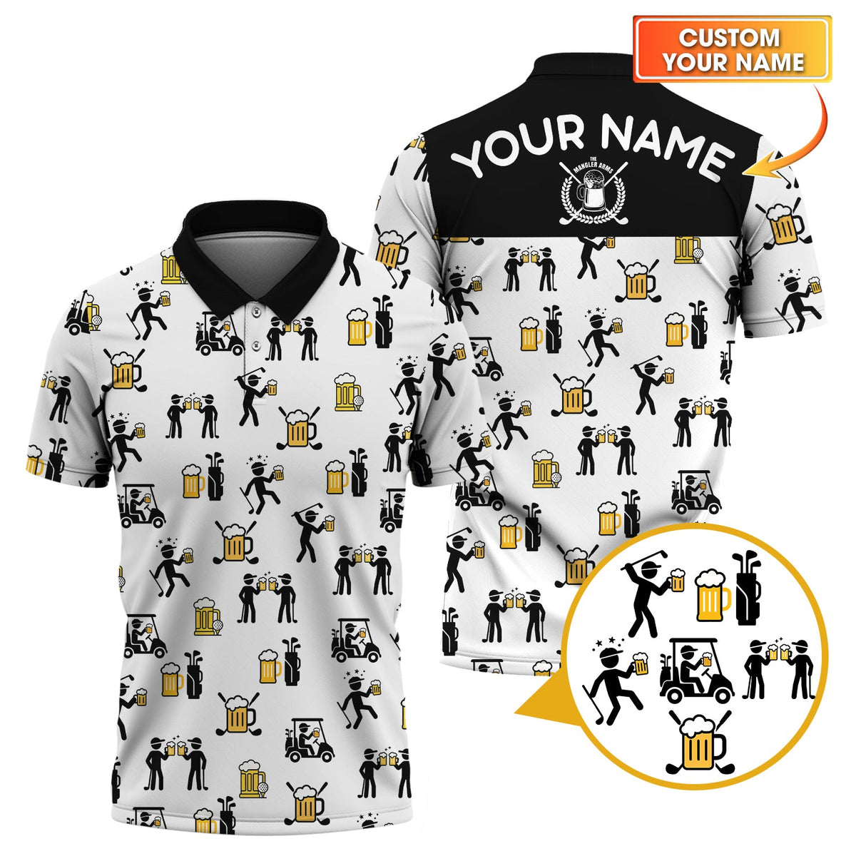 Beer Golf Shirt, Custom Golf Shirt With Funny Drinking & Golf Cart Pattern For Men