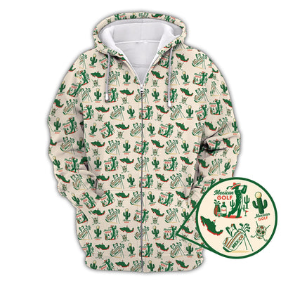 Tequila And Cactus Pattern Golf Shirt For Men, Crazy Golf Shirts, Mexican Golf Polos