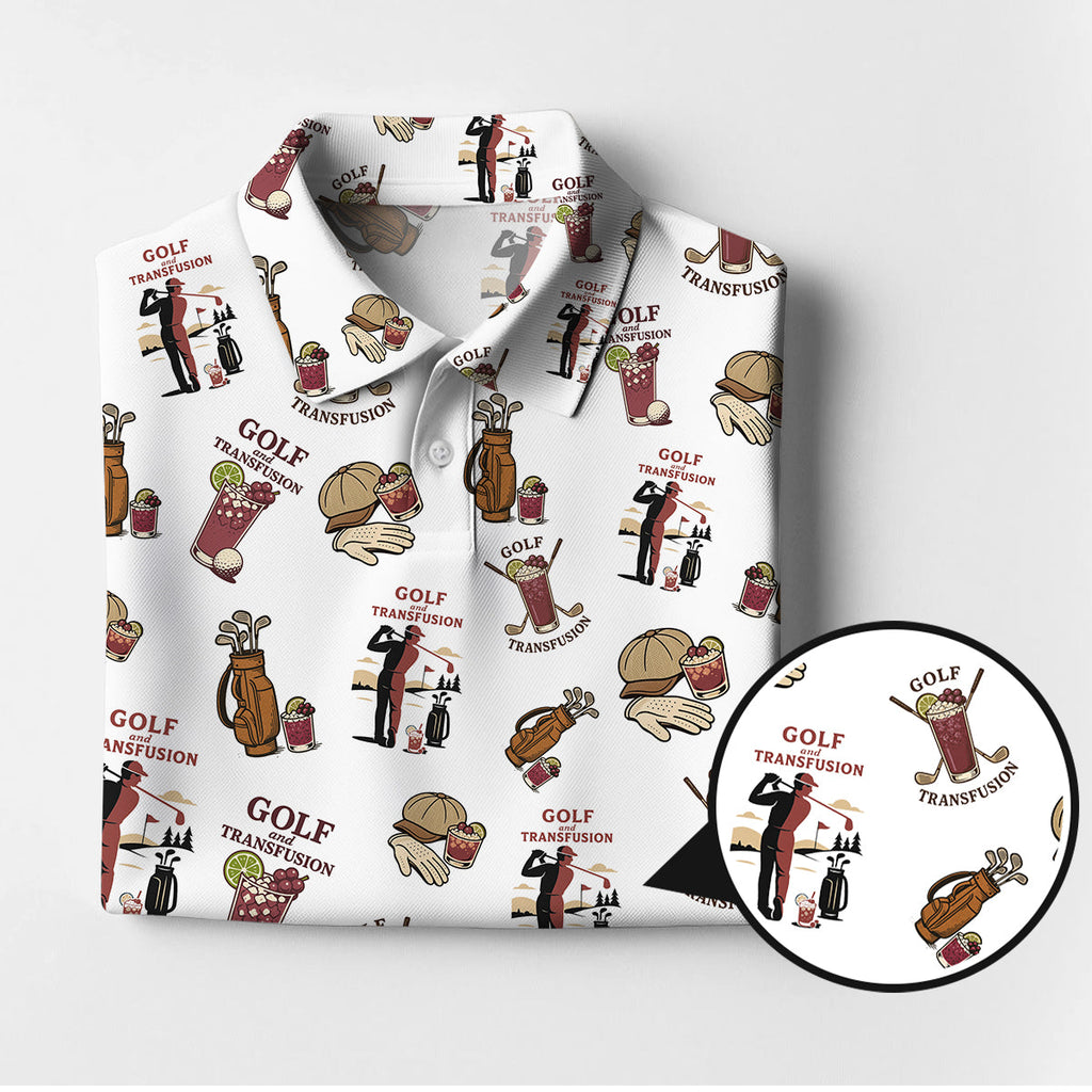 Transfusion Golf Shirt, Golf Transfusion Drink Pattern Polos, Men's Golf Shirts