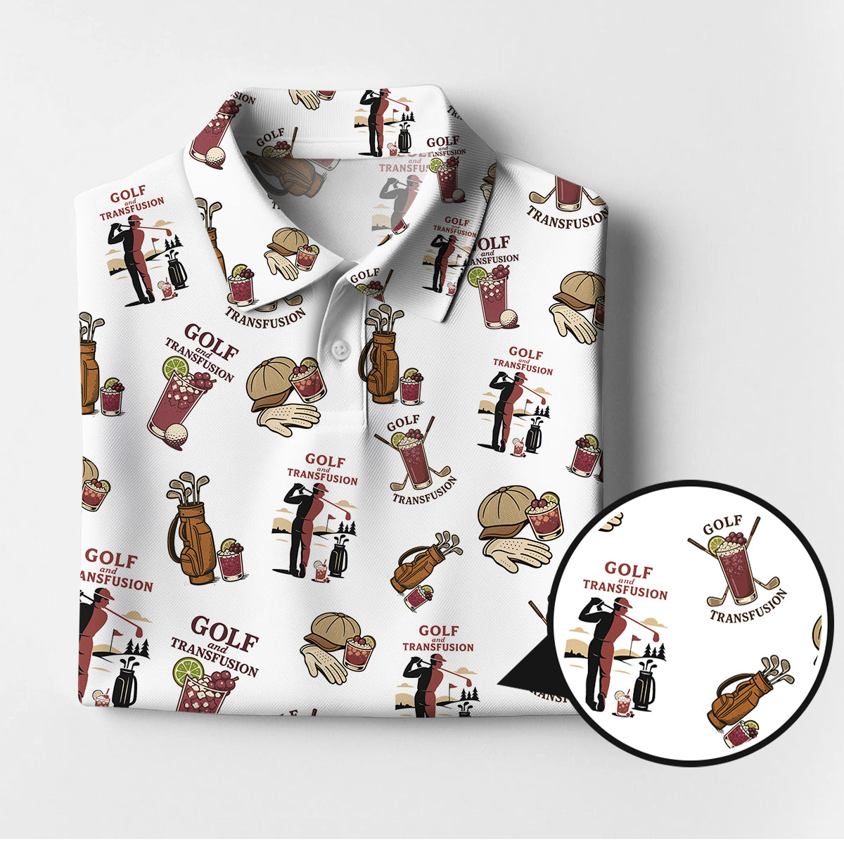 Transfusion Golf Shirt, Golf Transfusion Drink Pattern Polos, Men's Golf Shirts