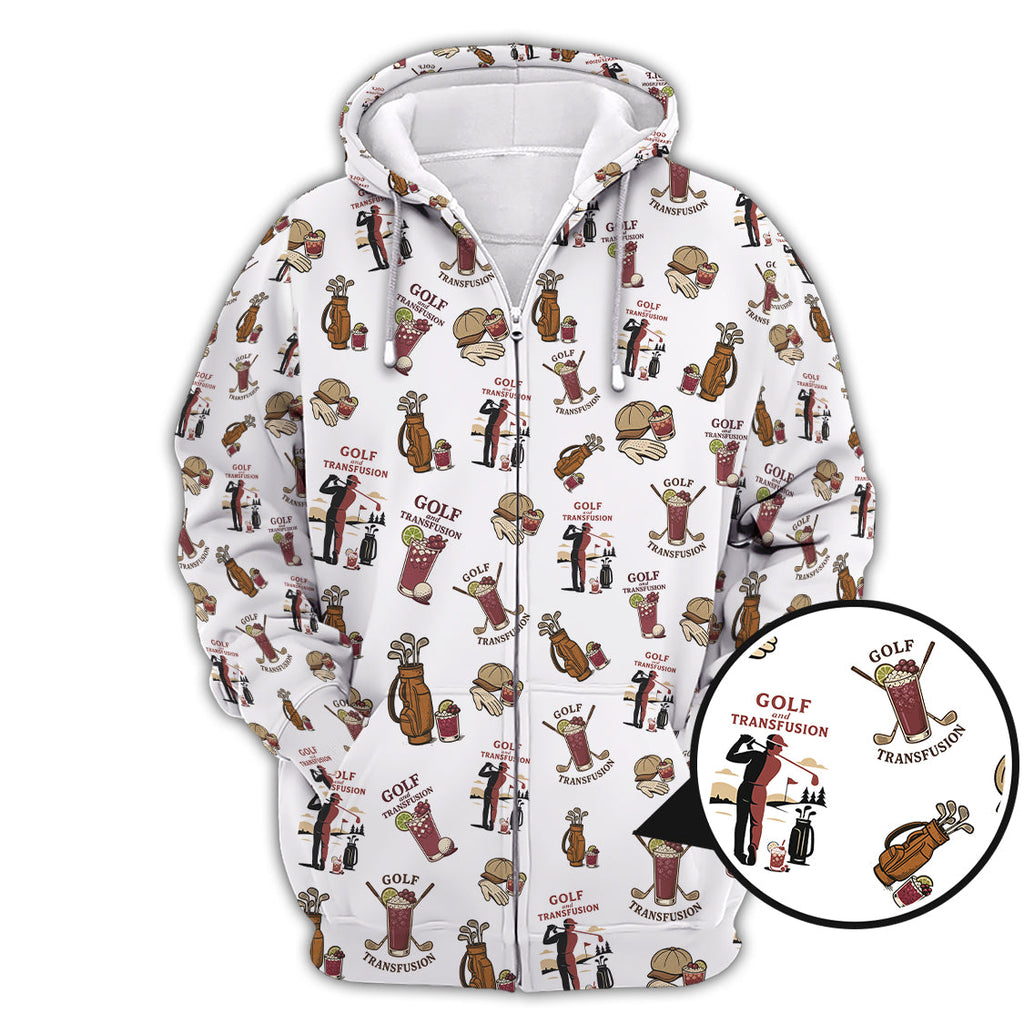Transfusion Golf Shirt, Golf Transfusion Drink Pattern Polos, Men's Golf Shirts