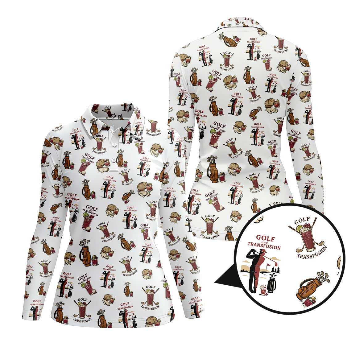 Transfusion Golf Shirt, Golf Transfusion Drink Pattern Polos, Men's Golf Shirts