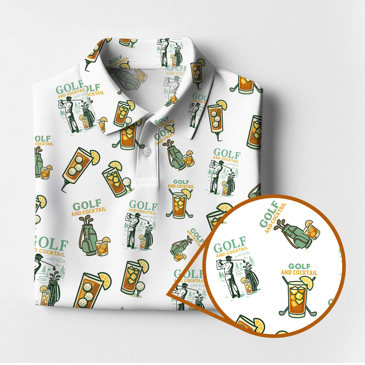 Funny Pattern Cocktail Golf Polos, Men Golf Shirt, Golf Gift For Golfers