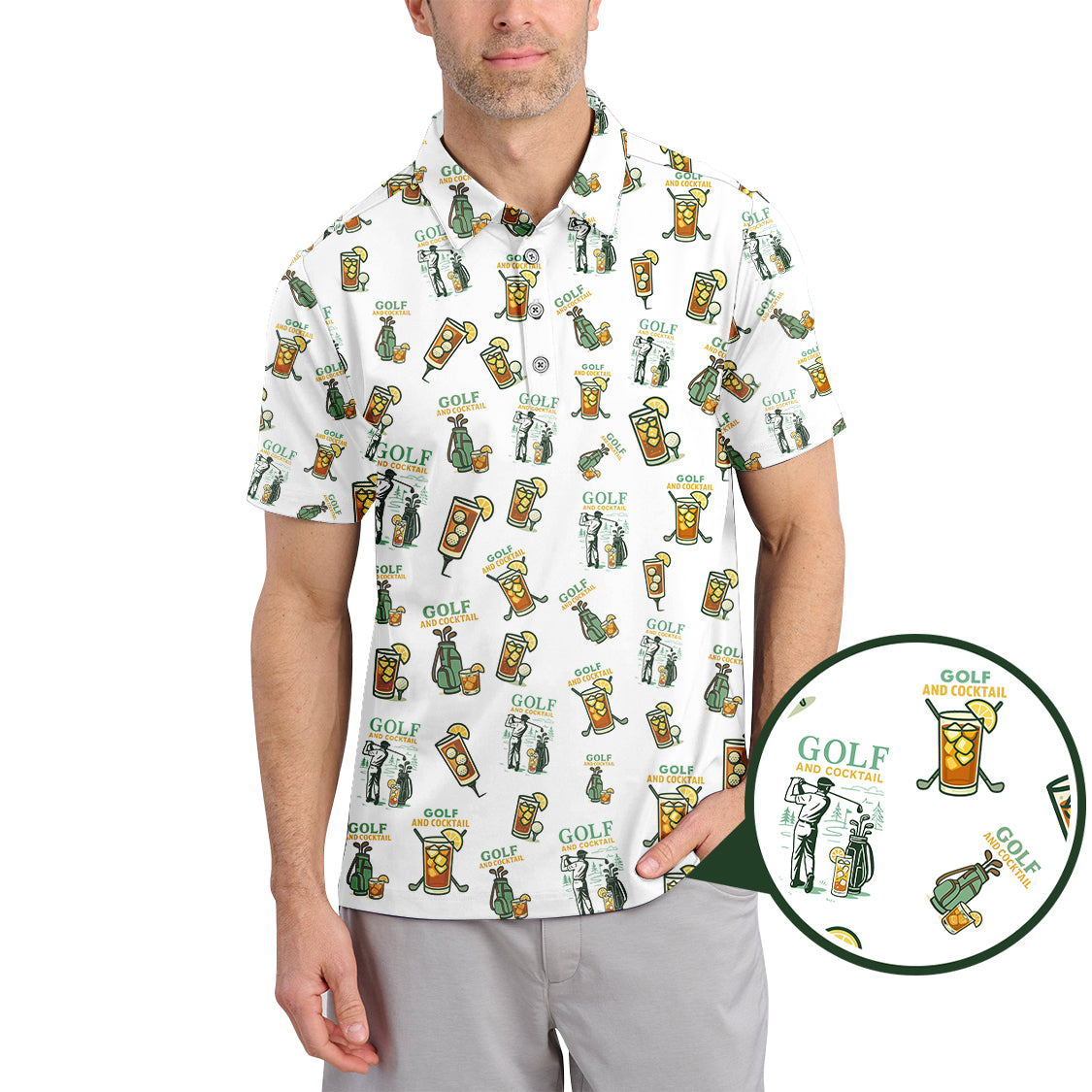 Funny Pattern Cocktail Golf Polos, Men Golf Shirt, Golf Gift For Golfers
