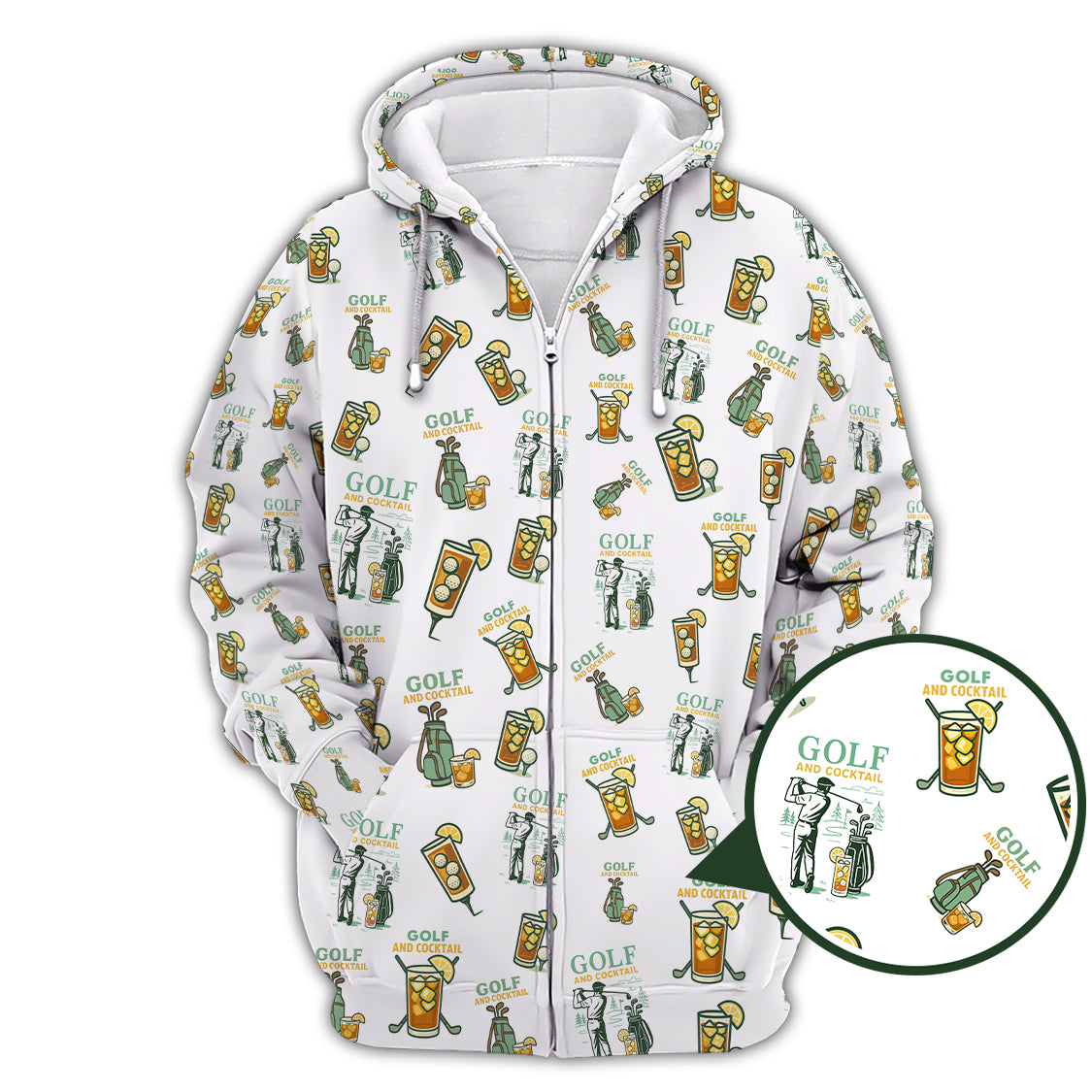 Funny Pattern Cocktail Golf Polos, Men Golf Shirt, Golf Gift For Golfers