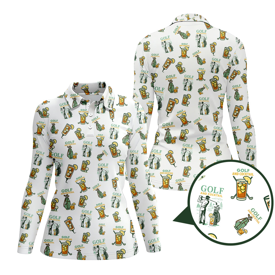 Funny Pattern Cocktail Golf Polos, Men Golf Shirt, Golf Gift For Golfers