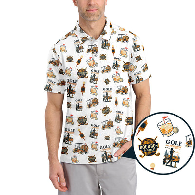 Bourbon Whiskey & Golf Polos, Funny Pattern Golf Shirt, Golf Gift For Men