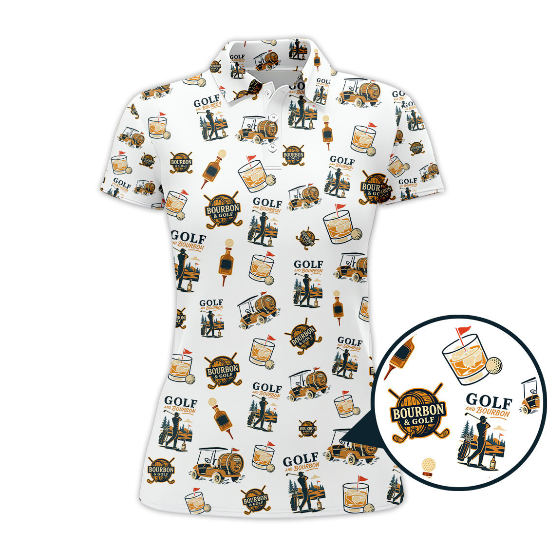Bourbon Whiskey & Golf Polos, Funny Pattern Golf Shirt, Golf Gift For Men