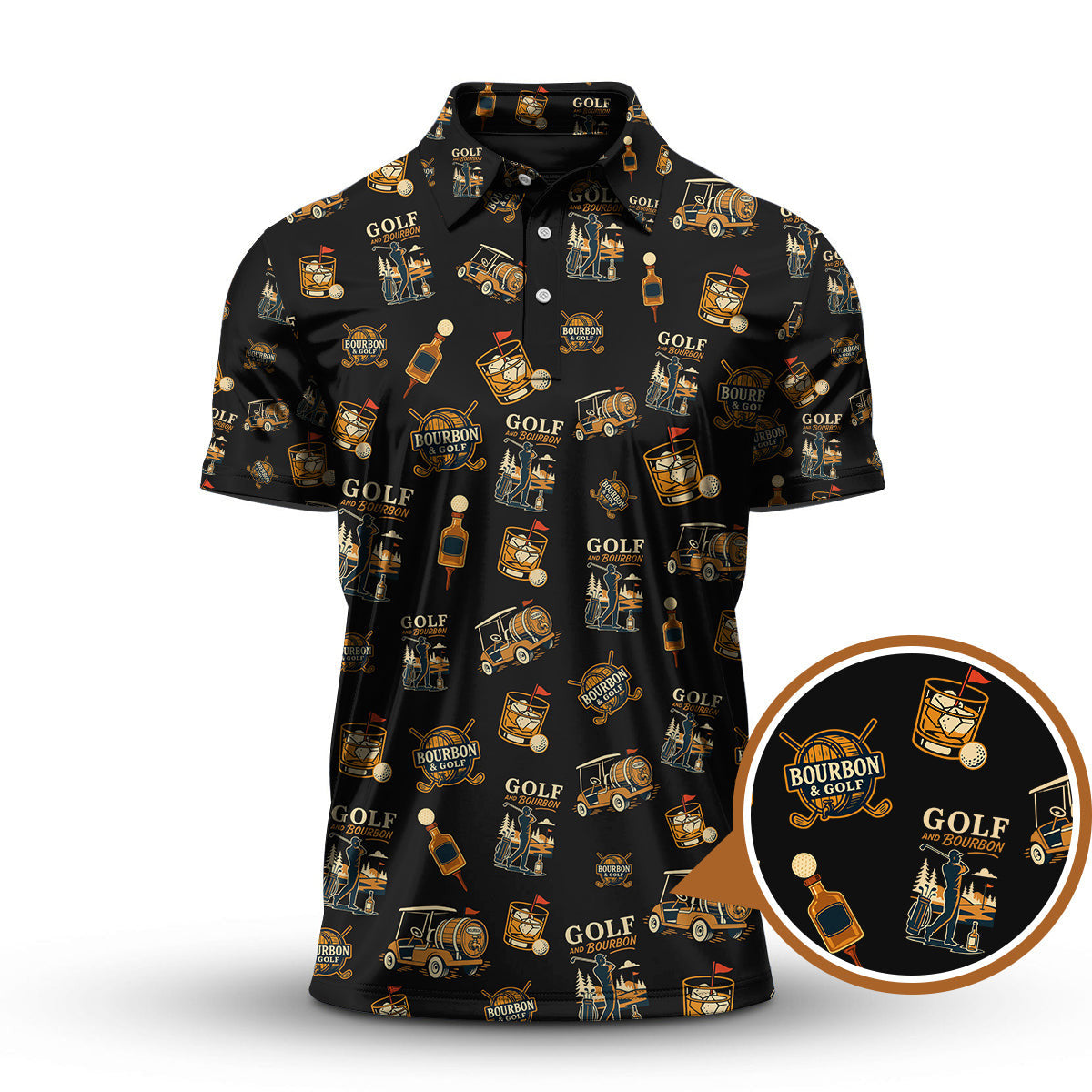 Bourbon Whiskey & Golf Polos, Funny Pattern Golf Shirt, Golf Gift For Men