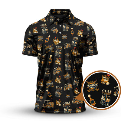 Bourbon Whiskey & Golf Polos, Funny Pattern Golf Shirt, Golf Gift For Men