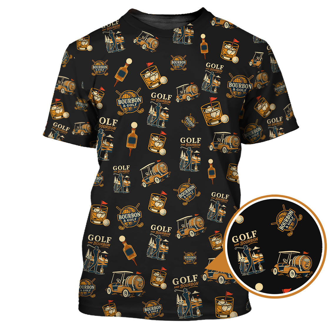 Bourbon Whiskey & Golf Polos, Funny Pattern Golf Shirt, Golf Gift For Men