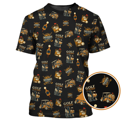 Bourbon Whiskey & Golf Polos, Funny Pattern Golf Shirt, Golf Gift For Men