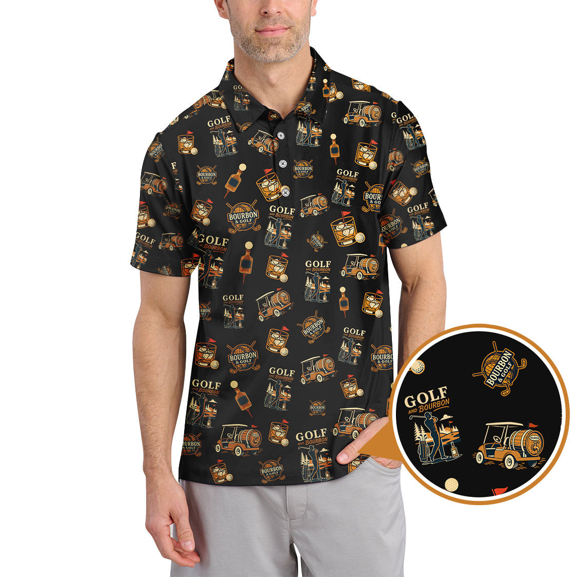 Bourbon Whiskey & Golf Polos, Funny Pattern Golf Shirt, Golf Gift For Men