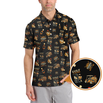 Bourbon Whiskey & Golf Polos, Funny Pattern Golf Shirt, Golf Gift For Men