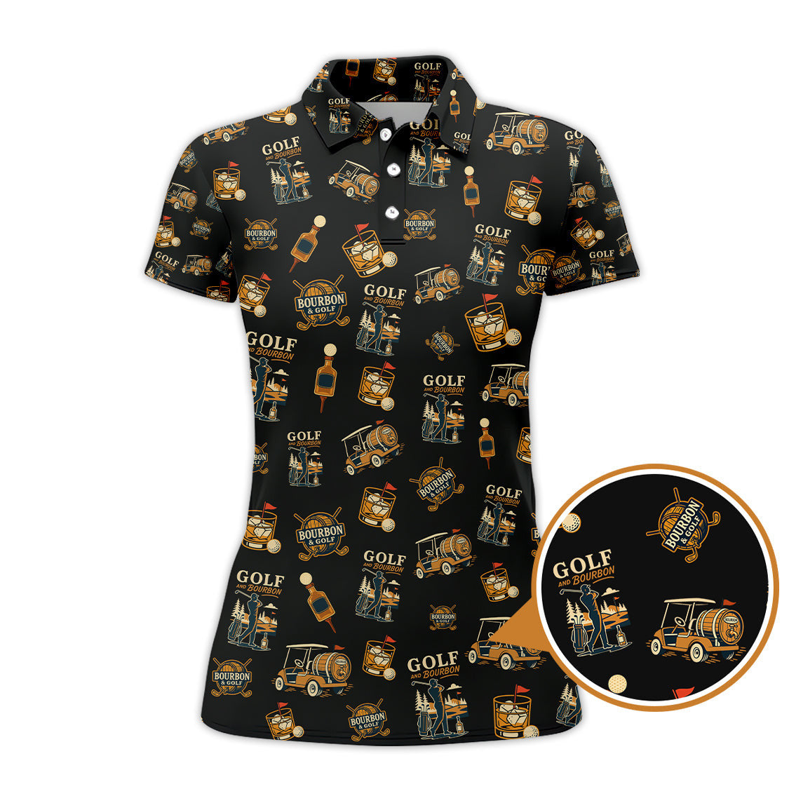 Bourbon Whiskey & Golf Polos, Funny Pattern Golf Shirt, Golf Gift For Men