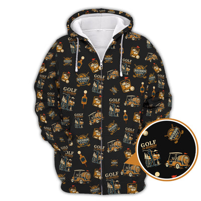 Bourbon Whiskey & Golf Polos, Funny Pattern Golf Shirt, Golf Gift For Men