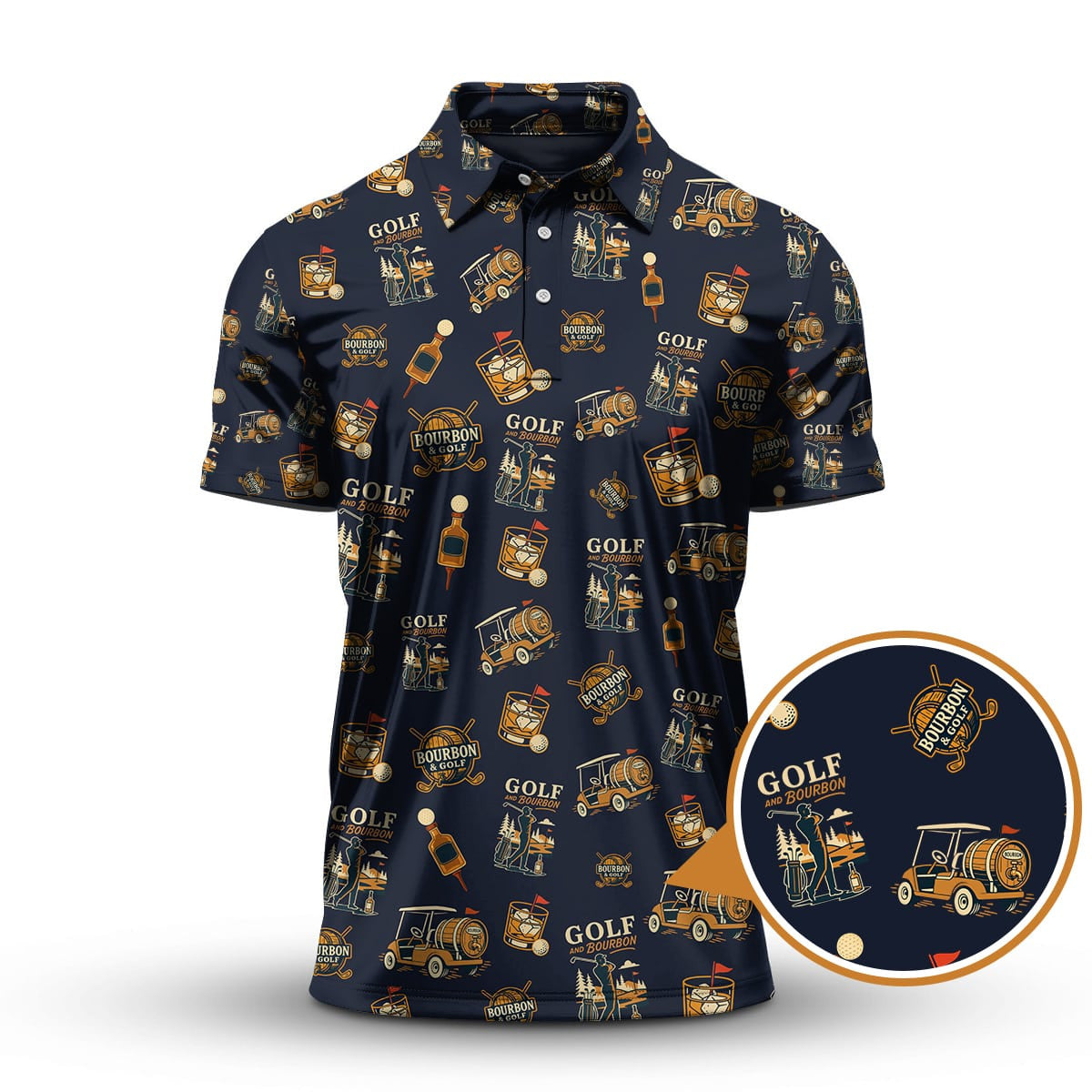 Bourbon Whiskey & Golf Polos, Funny Pattern Golf Shirt, Golf Gift For Men