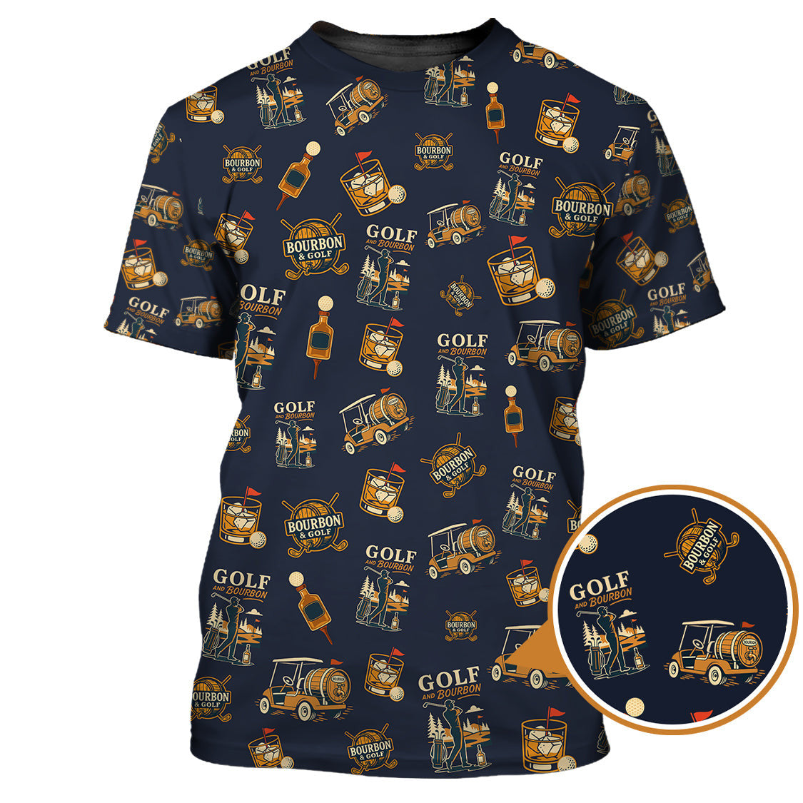 Bourbon Whiskey & Golf Polos, Funny Pattern Golf Shirt, Golf Gift For Men