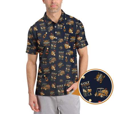 Bourbon Whiskey & Golf Polos, Funny Pattern Golf Shirt, Golf Gift For Men