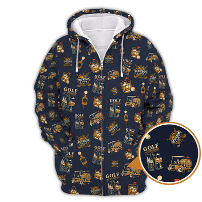 Bourbon Whiskey & Golf Polos, Funny Pattern Golf Shirt, Golf Gift For Men