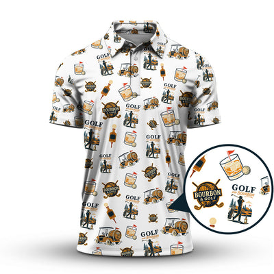 Bourbon Whiskey & Golf Polos, Funny Pattern Golf Shirt, Golf Gift For Men