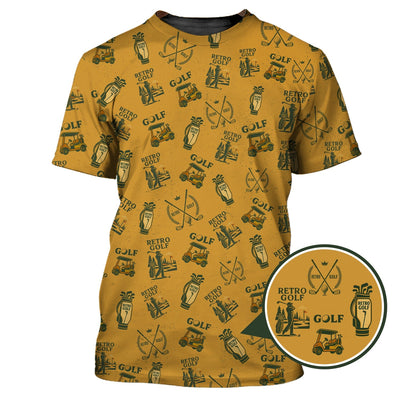 Vintage Golf Polos For Men, Classic Pattern Retro Golf Shirt, Golf Gift For Golfers
