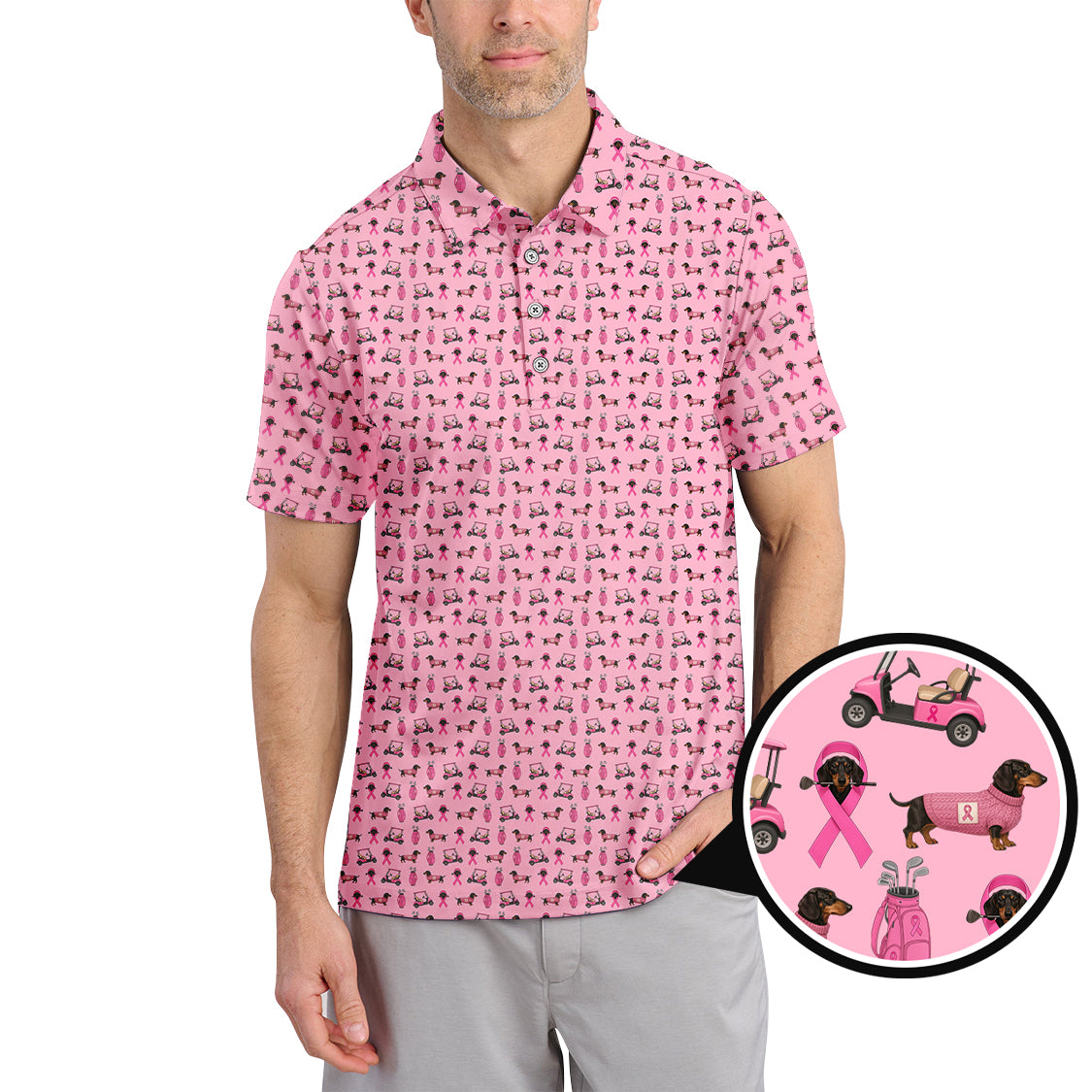 Breast Cancer Golf Shirt, Dachshund Golf Shirt, Pattern Golf Shirt For Golfer