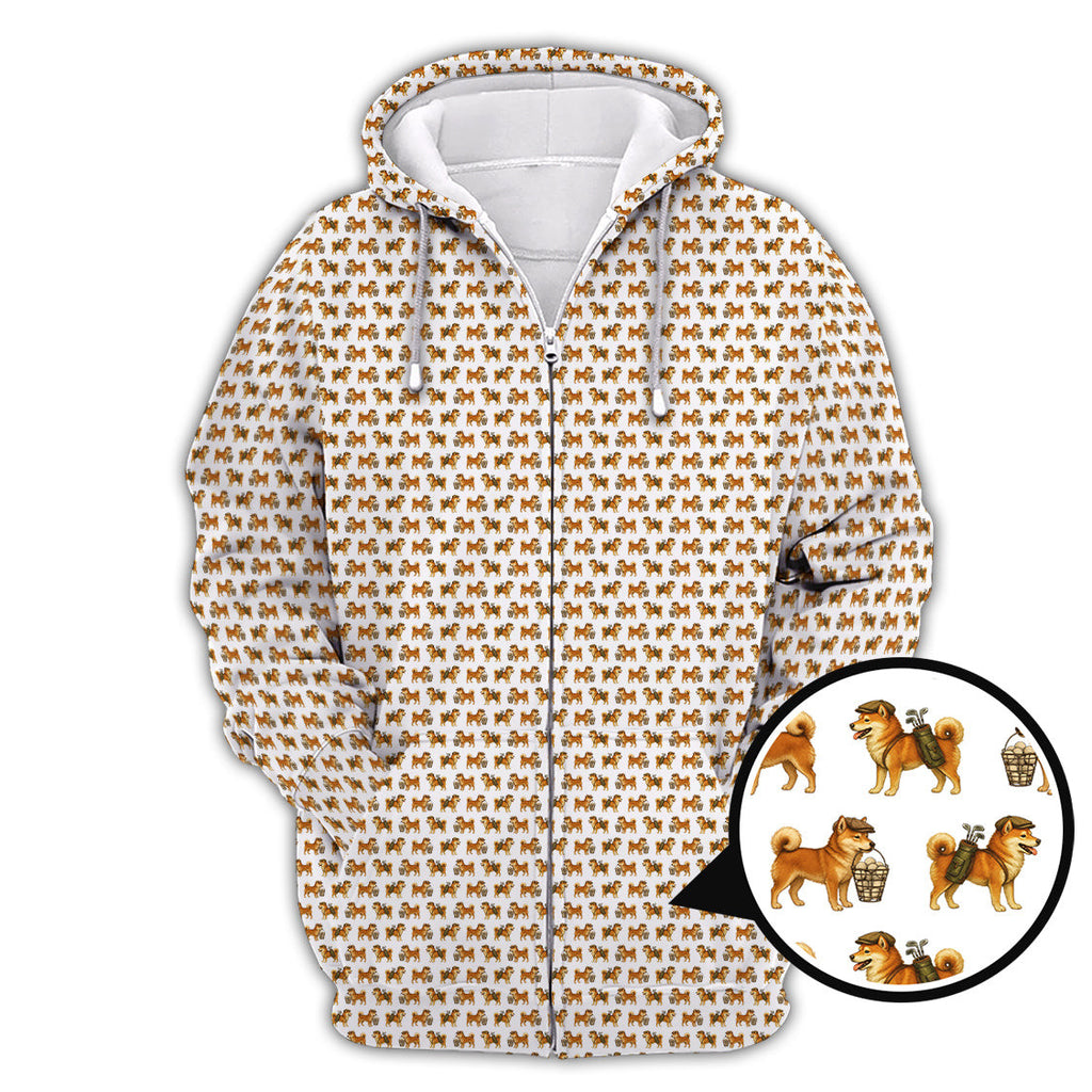 Pattern Golf Shirt, Crazy Dog Golf Shirt, Shiba Inu Golf For Men
