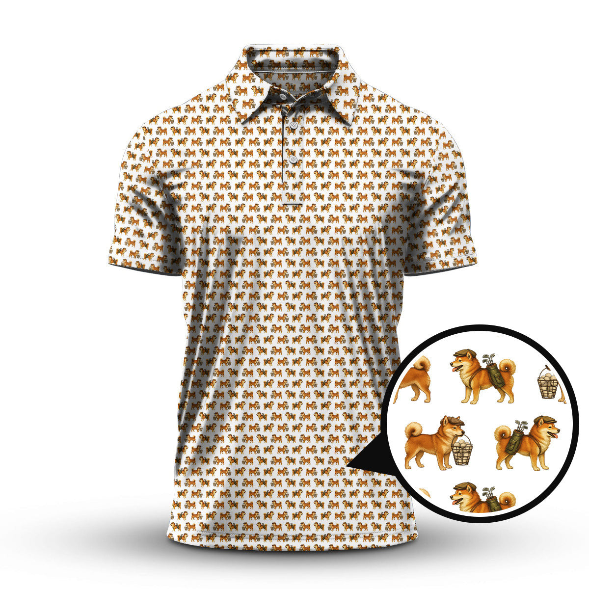 Pattern Golf Shirt, Crazy Dog Golf Shirt, Shiba Inu Golf For Men