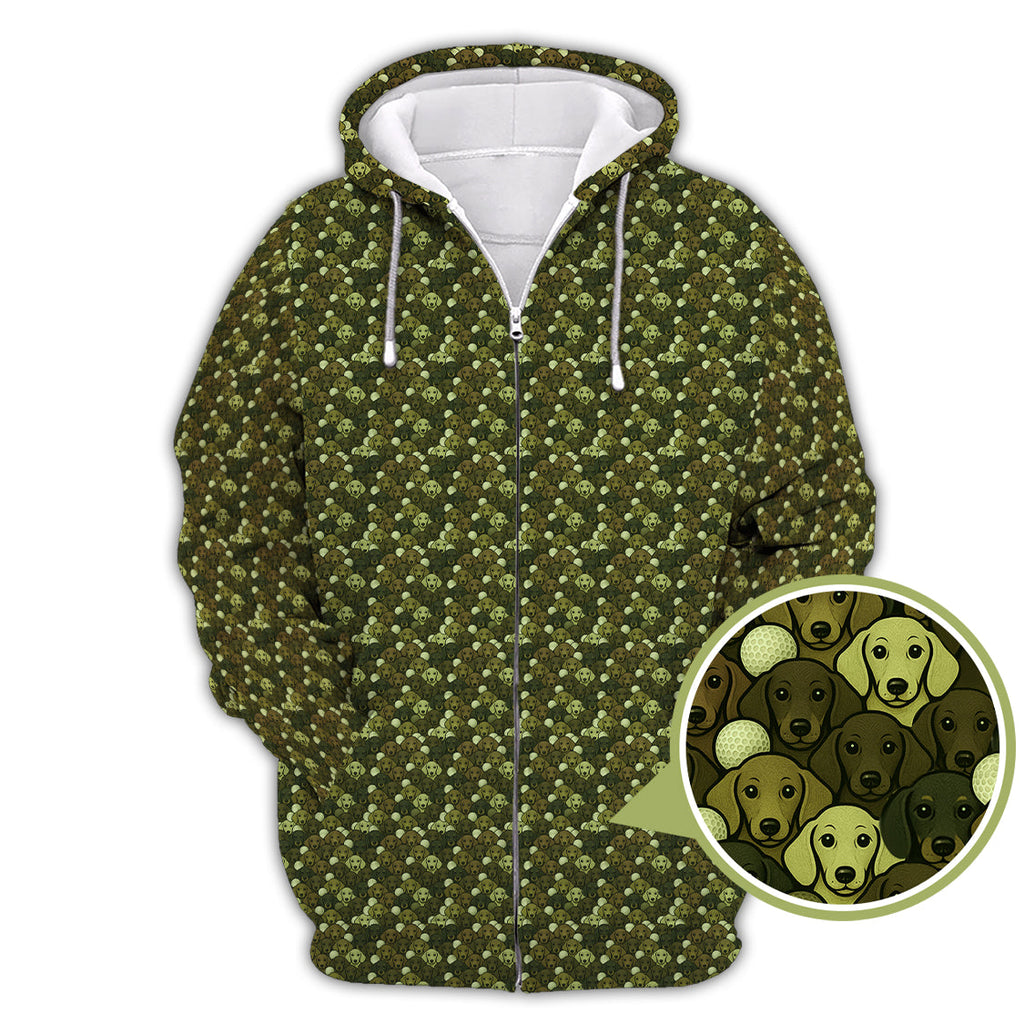 Dachshund Dog Pattern Golf Shirt With Camo Color , Funny Dachshund Golf Shirt For Golfers, Golf Gift For Dog Lover