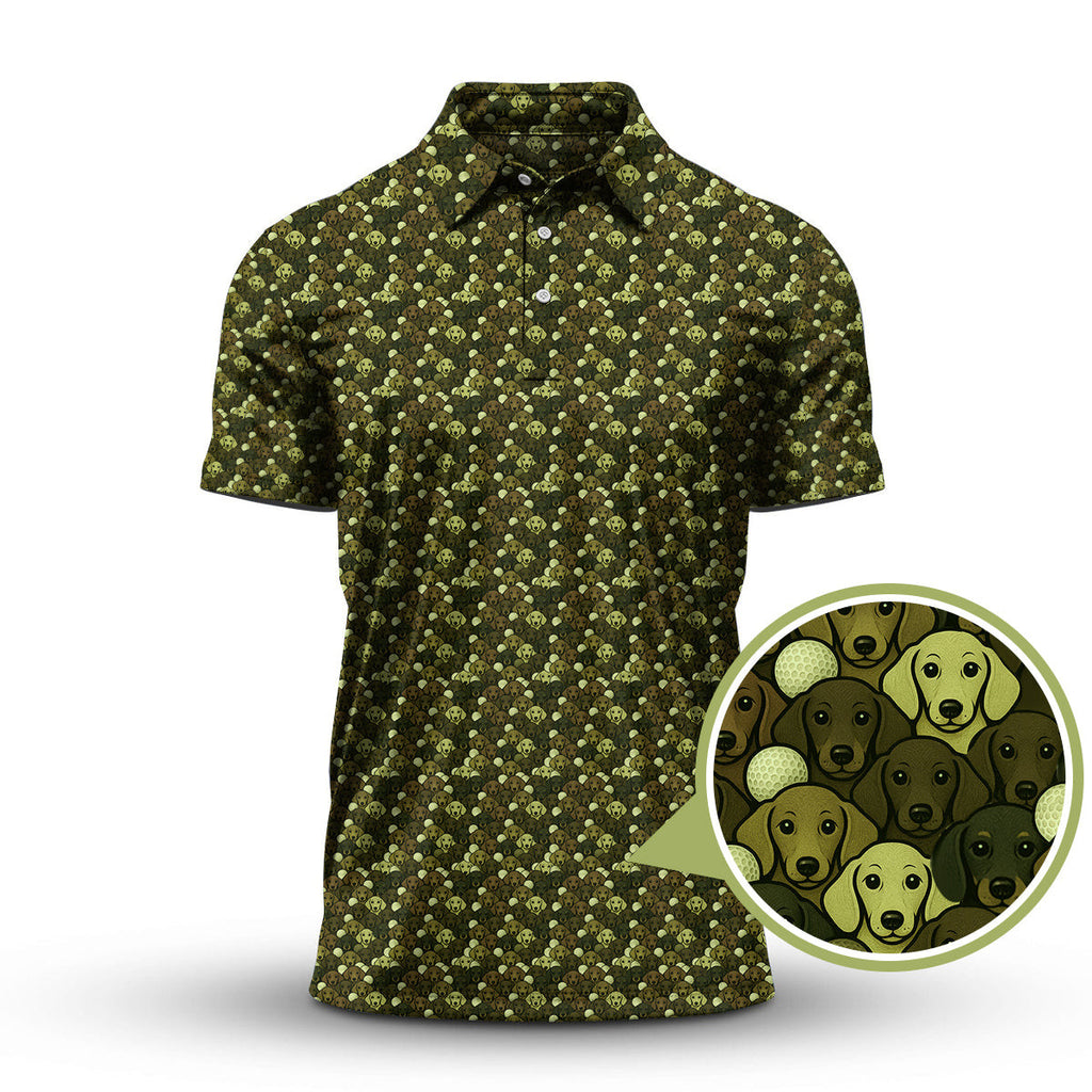 Dachshund Dog Pattern Golf Shirt With Camo Color , Funny Dachshund Golf Shirt For Golfers, Golf Gift For Dog Lover