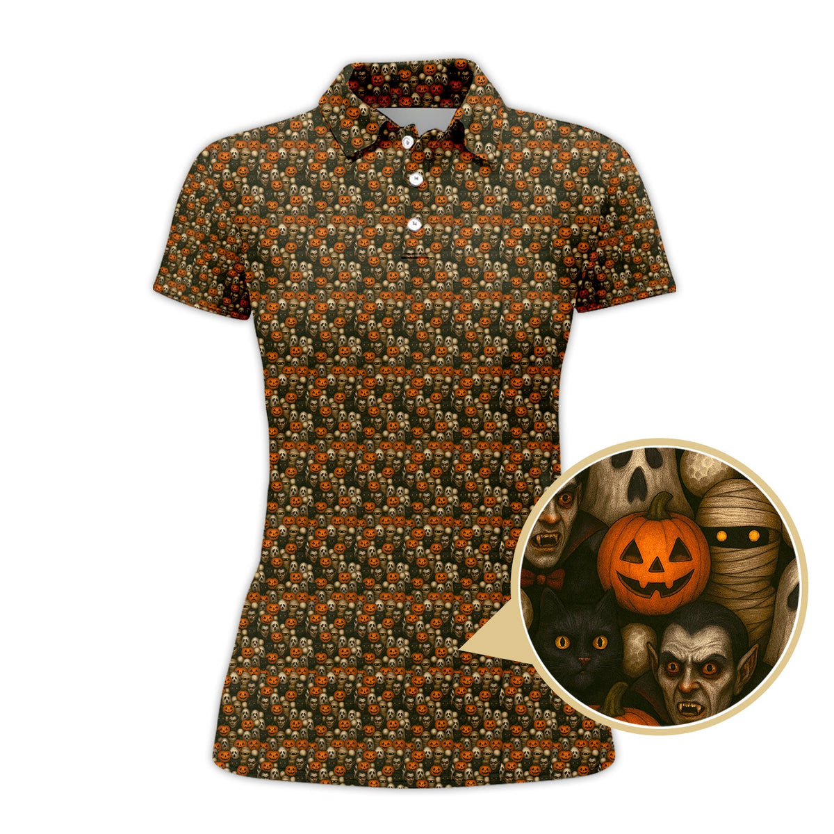 Halloween Pattern Golf Shirt, Funny Halloween Golf Shirt, Golf Gift For Golfer