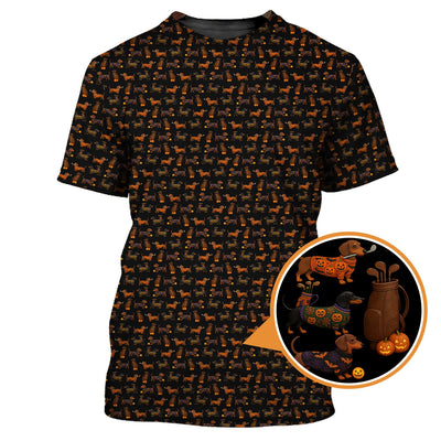 Halloween Golf Shirt, Funny Pattern Golf Shirt, Dachshund Golf Shirt For Men