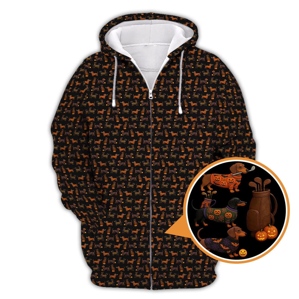 Halloween Golf Shirt, Funny Pattern Golf Shirt, Dachshund Golf Shirt For Men