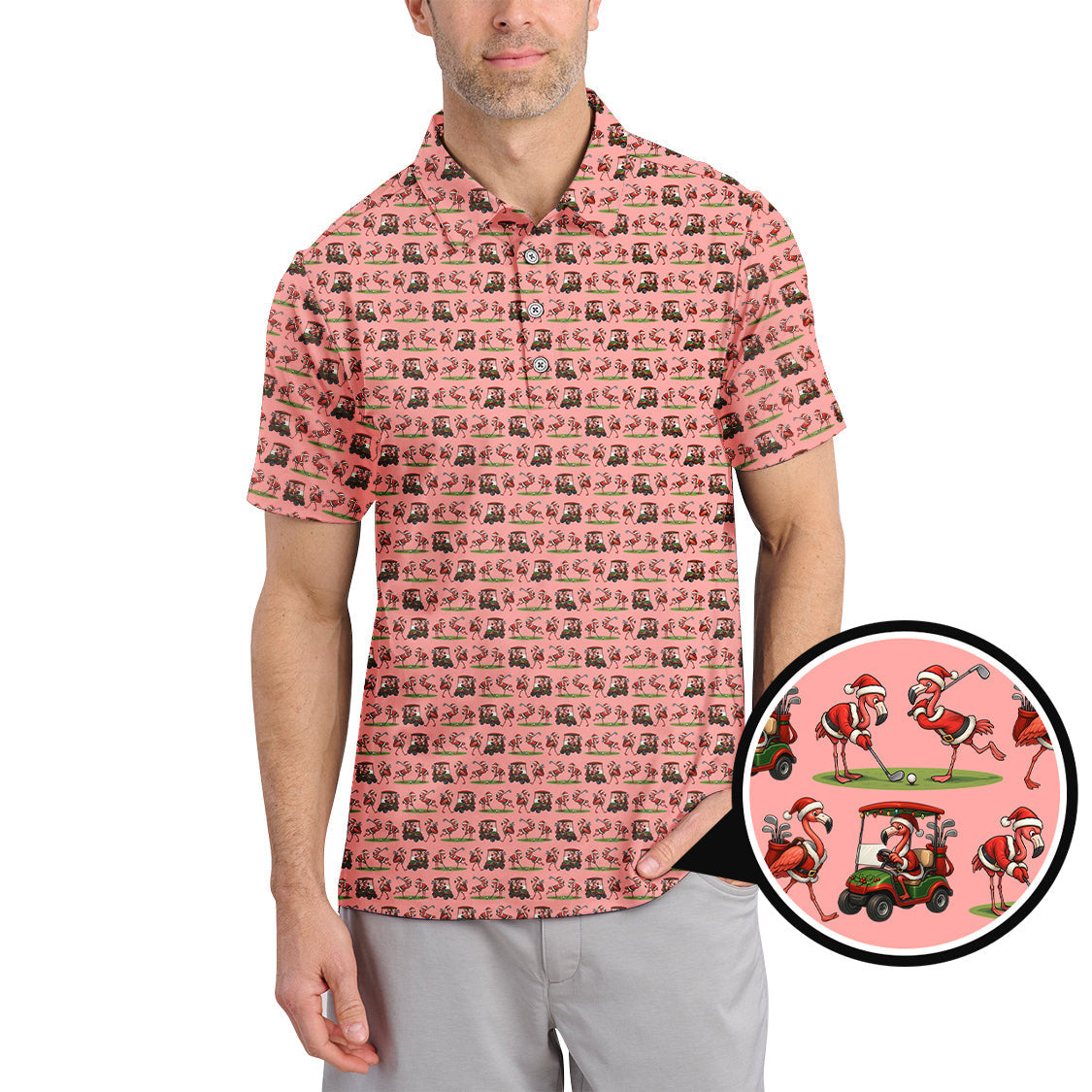 Funny Pattern Golf Shirt, Flamingo Golf Shirt, Christmas Golf Shirt For Golfer