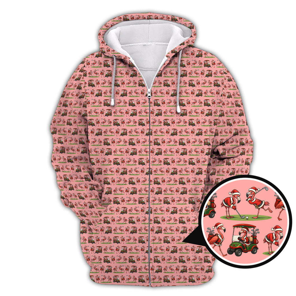 Funny Pattern Golf Shirt, Flamingo Golf Shirt, Christmas Golf Shirt For Golfer