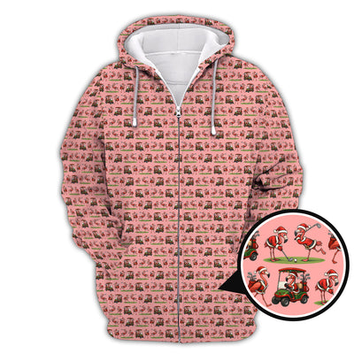 Funny Pattern Golf Shirt, Flamingo Golf Shirt, Christmas Golf Shirt For Golfer