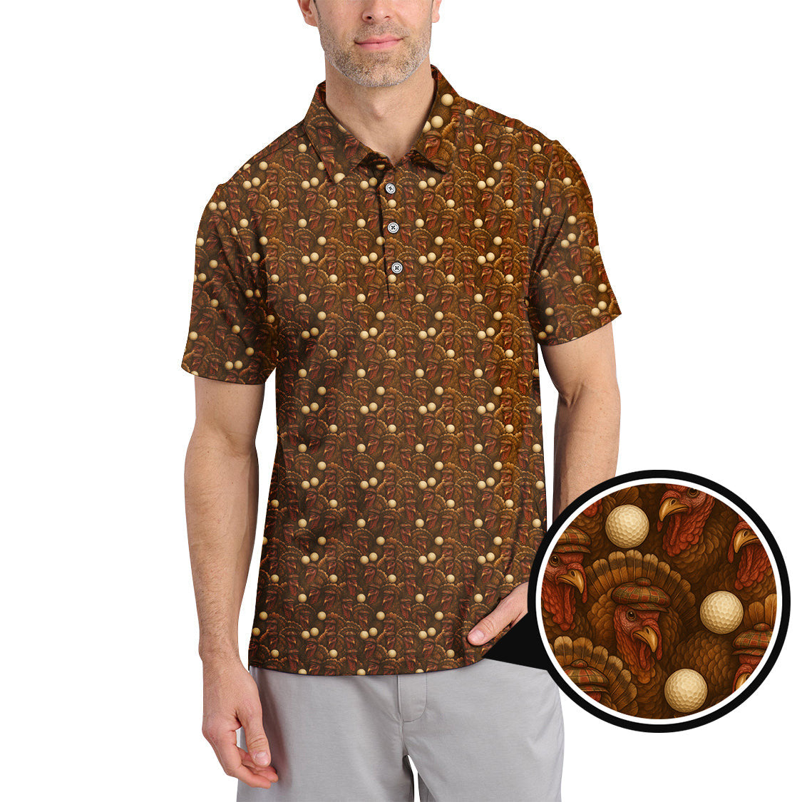 Turkey Golf Shirt For Men, Thanksgiving Golf Shirt, Funny Pattern Golf Shirt For Golfer