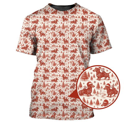 Christmas Golf Shirt, Dachshund Golf Shirt For Men, Pattern Golf Shirt, Toile De Jouy Shirt For Golfer