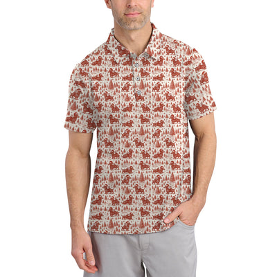 Christmas Golf Shirt, Dachshund Golf Shirt For Men, Pattern Golf Shirt, Toile De Jouy Shirt For Golfer
