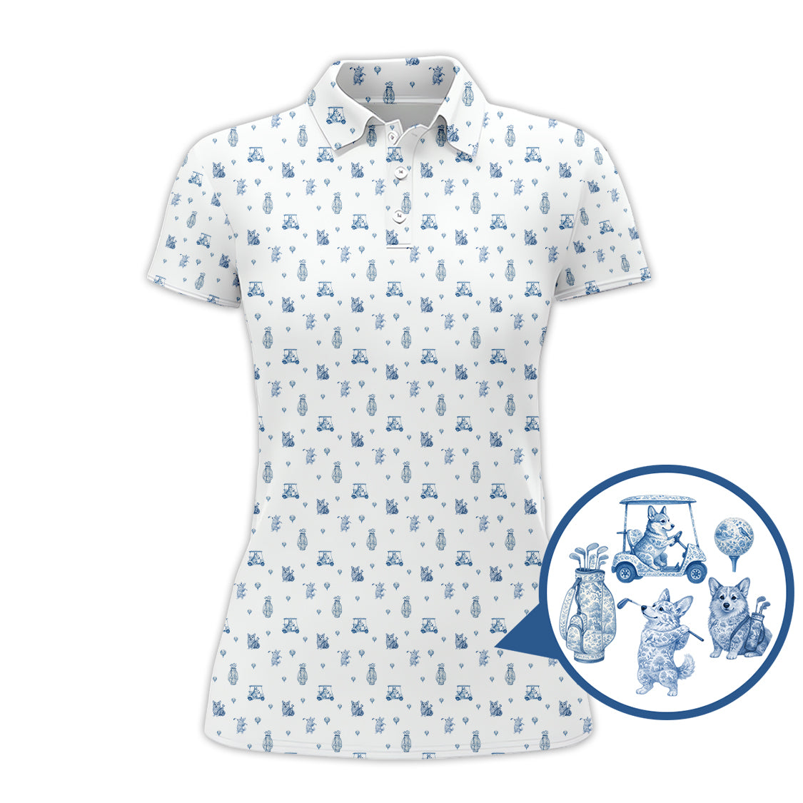 Toile De Jouy Shirt, Pattern Golf Shirt, Dog Golf Shirt, Corgi Golf Shirt, Crazy Golf Shirt For Men