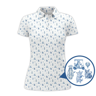 Toile De Jouy Shirt, Pattern Golf Shirt, Dog Golf Shirt, Corgi Golf Shirt, Crazy Golf Shirt For Men