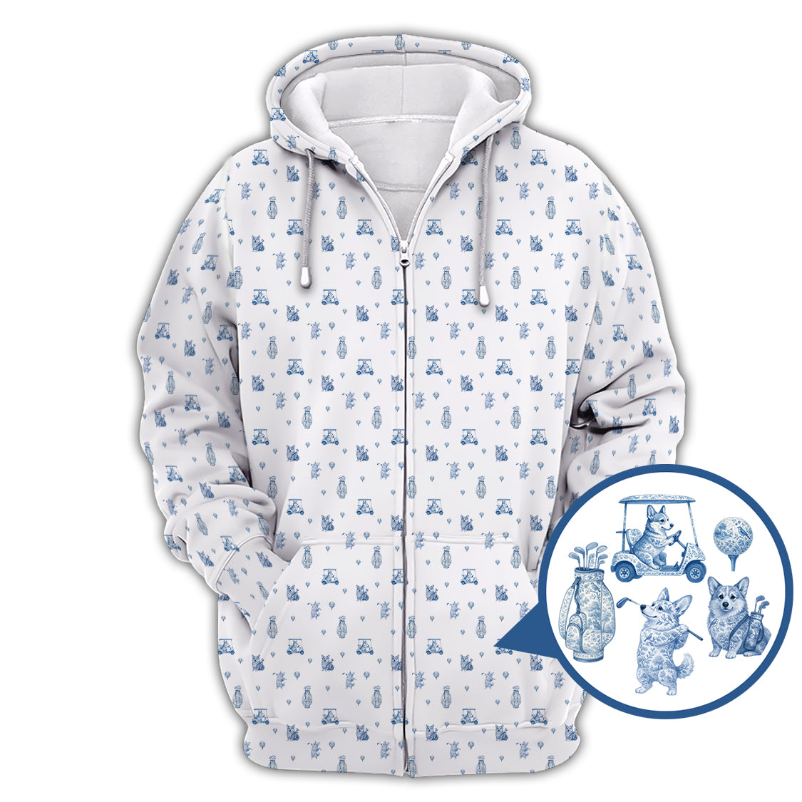 Toile De Jouy Shirt, Pattern Golf Shirt, Dog Golf Shirt, Corgi Golf Shirt, Crazy Golf Shirt For Men