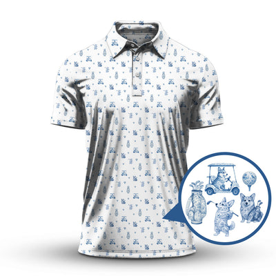 Toile De Jouy Shirt, Pattern Golf Shirt, Dog Golf Shirt, Corgi Golf Shirt, Crazy Golf Shirt For Men