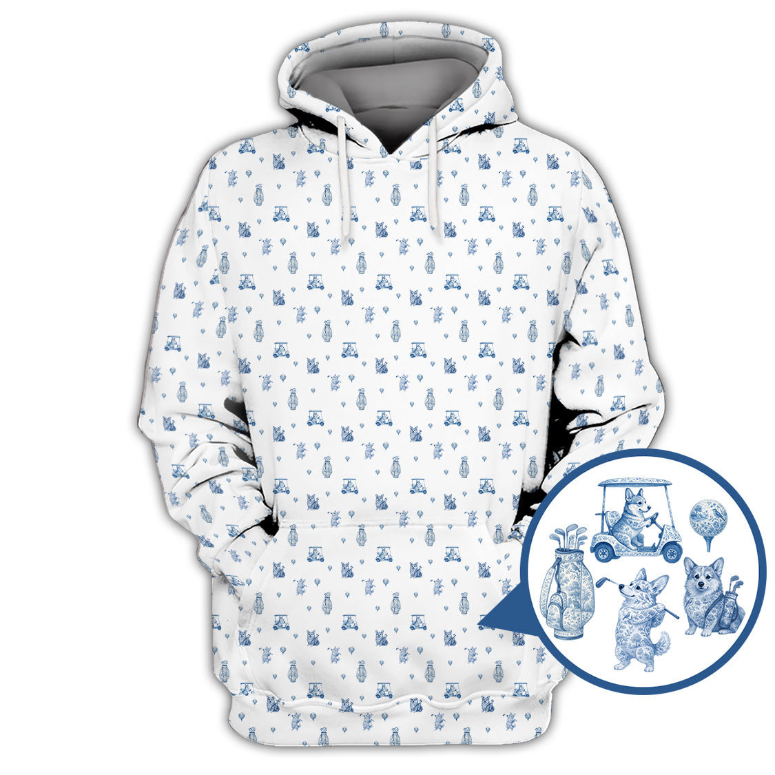 Toile De Jouy Shirt, Pattern Golf Shirt, Dog Golf Shirt, Corgi Golf Shirt, Crazy Golf Shirt For Men