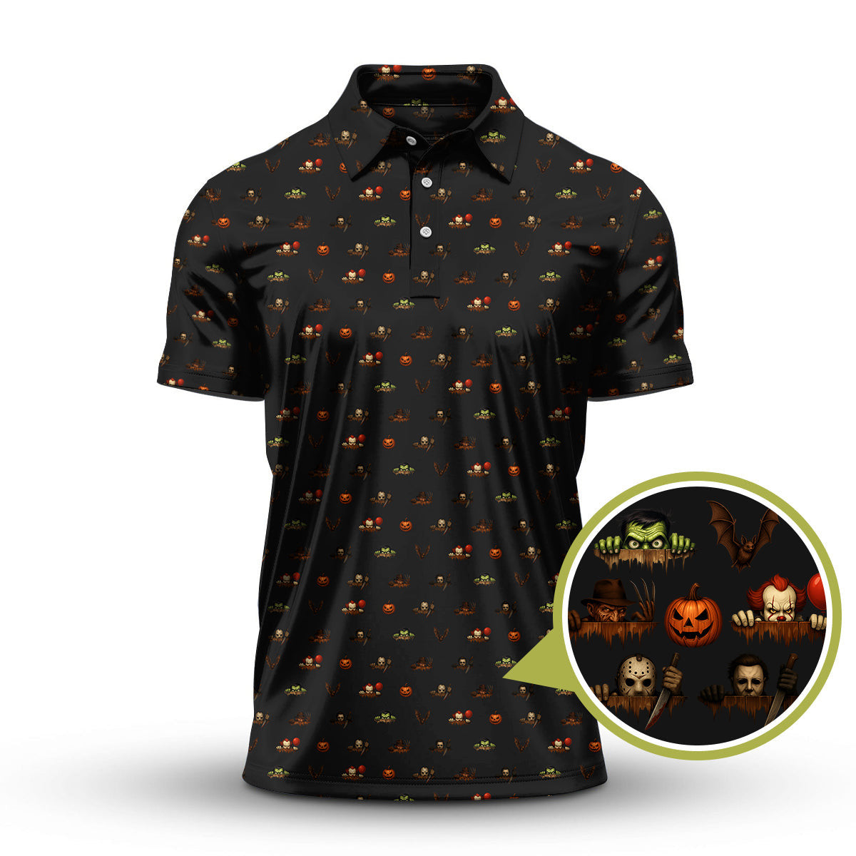 Halloween Golf Shirt For Golfer, Horror Pattern Golf Shirt, Crazy Golf Shirt For Men