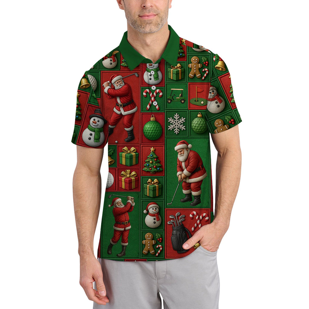 Christmas Golf Shirt, Funny Pattern Golf Shirt For Golfer, Santa Golf Shirt For Men