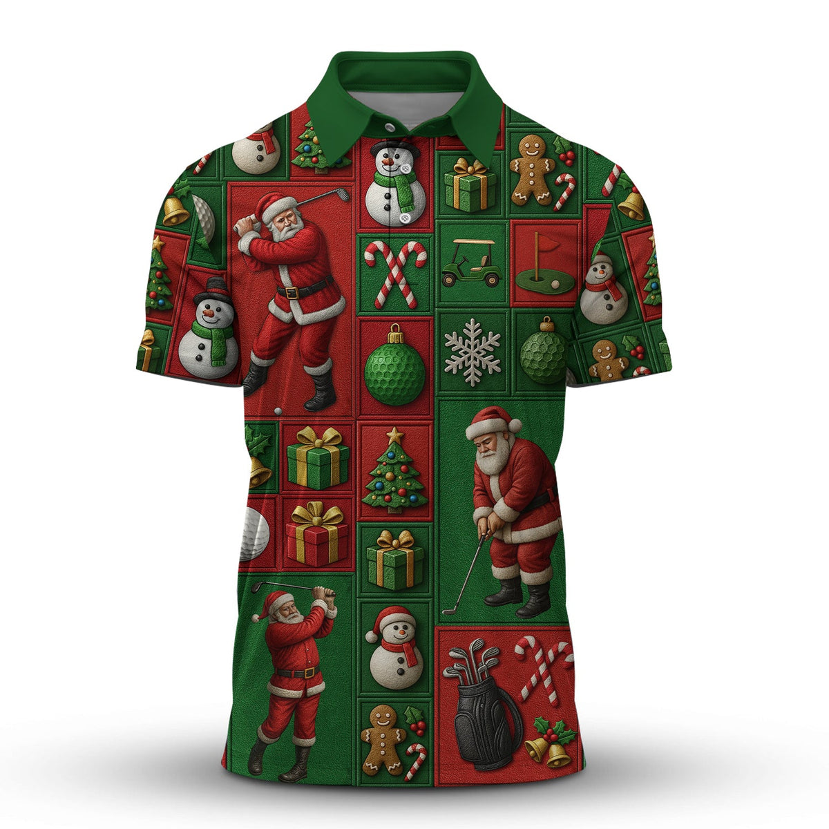 Christmas Golf Shirt, Funny Pattern Golf Shirt For Golfer, Santa Golf Shirt For Men