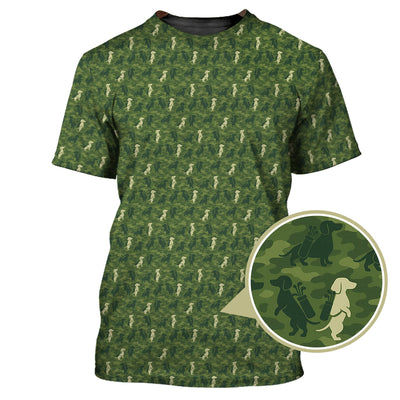 Dog Pattern Golf Shirt, Dachshund Golf Shirt For Golfer, Funny Camo Golf Shirt, Crazy Golf Shirt For Men